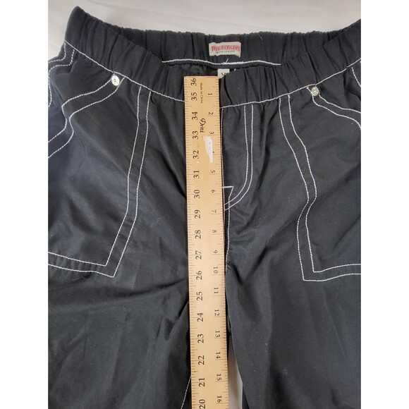 True Religion Cargo Parachute Pants Black White Stitch Drawstring Unisex Sz 29 - Picture 9 of 10